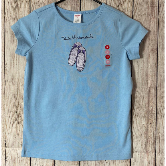 Gymboree Petite Mademoiselle Blue Ballet Slippers T-shirt FLAW nwt Size 12 - Picture 1 of 6